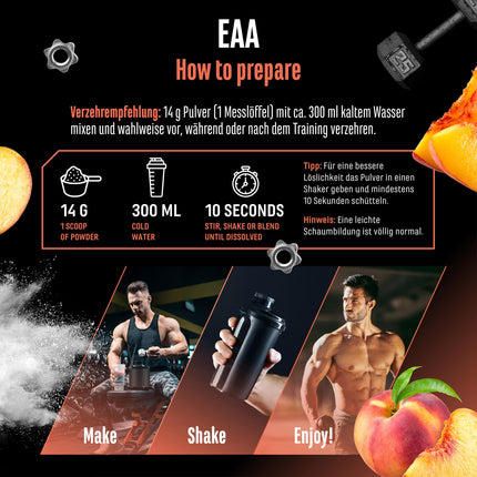 EAA pulveris 532 g - Visas 9 neaizvietojamās aminoskābes, ieskaitot histidīnu un BCAA - Human Code Formula - Amino treniņu dzēriens - Gards un lieliski šķīstošs - Vegāns (ledus tēja ar persiku)