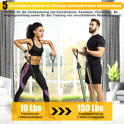 COFOF pretestības joslu komplekts, 5 fitnesa lentes, paplašinātāja caurules lentes, fitnesa lente ar lielu rokturi, potītes siksnu, durvju enkura stiprinājumu, pārnēsāšanas soma, ideāli piemērota Pilates spēka treniņiem, fizioterapijai