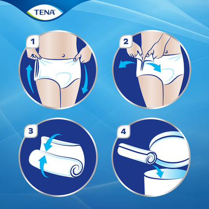 TENA Pants Plus — 56 biksītes mēneša iepakojumā (4 x 14 gabali) — vienreizlietojamās biksītes sievietēm un vīriešiem — elpojošas unisex nesaturēšanas biksītes — urīnpūšļa vājuma un urīna nesaturēšanas gadījumā — baltas, L izmērs
