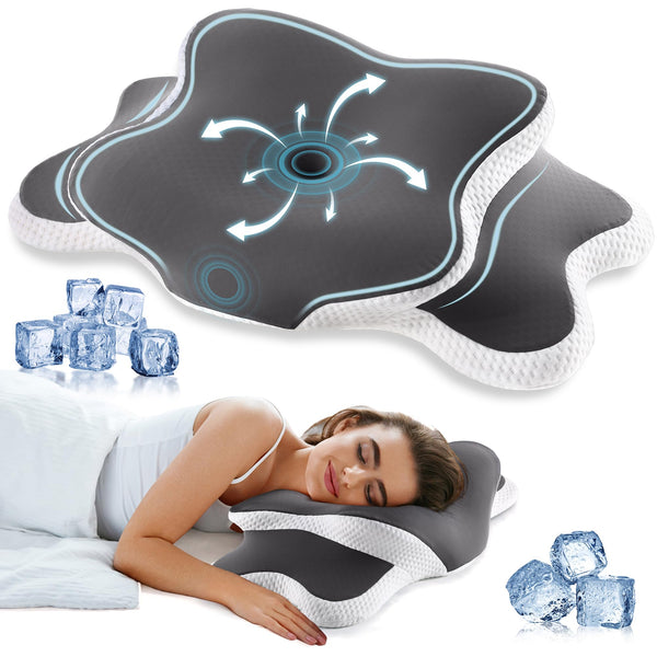 YunNasi atmiņas putu spilvens, ergonomisks kakla atbalsta spilvens, ortopēdisks spilvens, sānu gulētāja spilvens, sānu, muguras un vēdera gulētājiem ar mazgājamu dzesējošu ledus zīda pārvalku
