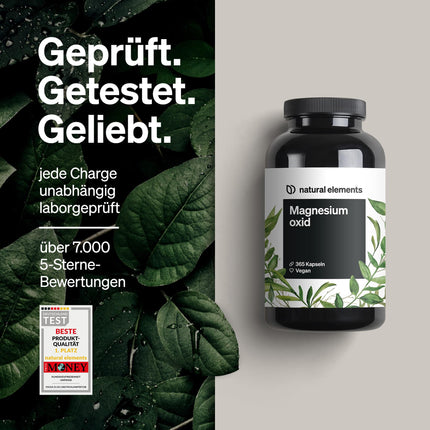 Magnijs - 365 kapsulas (gada deva) - 667 mg, no kuriem 400 mg elementārā magnija vienā kapsulā - Laboratorijā pārbaudīts, lielas devas, vegāns