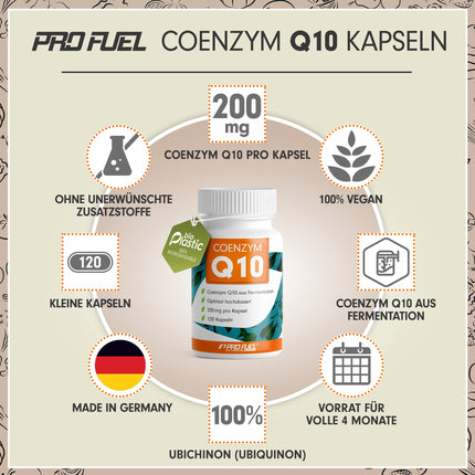 Q10 kapsulas ar lielu devu 120x ar 200 mg koenzīma Q10 vienā kapsulā - augstas kvalitātes (vegānisks) no fermentācijas - bez nevēlamām piedevām - laboratoriski pārbaudīts ar sertifikātu - piegāde 4 mēnešiem