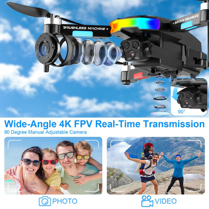 Drons ar 4K kameru, GuKKK mini drons ar 2 HD kamerām, salokāms FPV drona tiešraides pārraide, elektriski regulējama kamera ar 2 baterijām, RC droni WiFi FPV pārraides kvadrokopteris iesācējiem