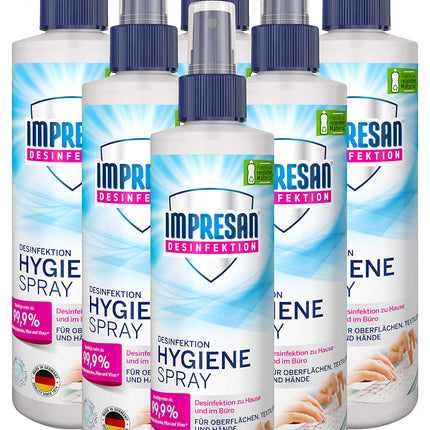 Impresan higiēnas aerosols: dezinfekcijas līdzeklis virsmām un tekstilizstrādājumiem - dezinfekcijas sūkņa aerosols - 6 x 250 ml praktiskā izdevīgā iepakojumā