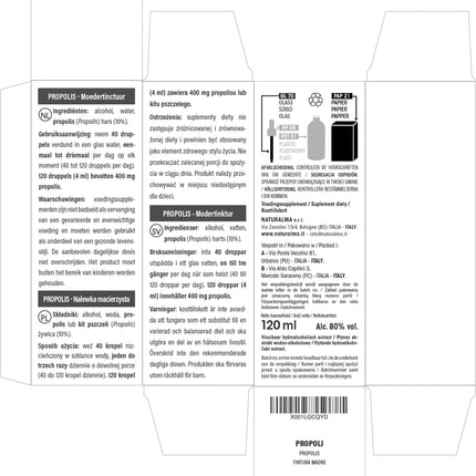 Propolisa (propolisa) sveķi ar spirta mātes tinktūru Naturalma - šķidrā ekstrakta pilieni 120 ml - uztura bagātinātājs