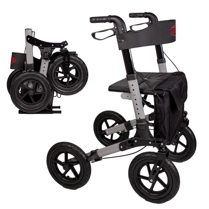 Antar ceļojumu rollators ar pneimatiskajām riepām, vairākkārt salokāms transportēšanai. AT51036