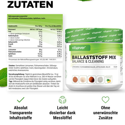 Šķiedrvielu kombinācija - 400 g pulvera ar psyllium sēklām, inulīnu (prebiotiku), ābolu šķiedrvielām, linsēklām - Augsts šķiedrvielu saturs - Vegāns - Ar dabīgu ananāsu garšu - Augstākās kvalitātes