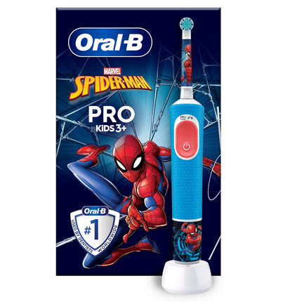 Oral-B Pro Kids Spiderman elektriskā zobu birste bērniem no 3 gadu vecuma, ieskaitot Sensitive+ režīmu zobu kopšanai, īpaši mīksti sariņi, 1 birstes galviņa, 4 uzlīmes, zila/sarkana