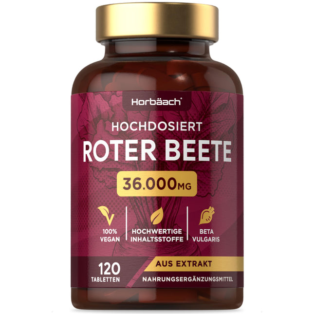 Biešu tabletes ar augstu devu 36 000 mg | 120 vegāniski gabaliņi | Biešu superēdiens | Biešu ekstrakts | Horbaach
