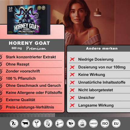 GOAT POWER x 10 tabletes | 600 mg – īpaši spēcīgs – dabīgs uztura bagātinātājs lielākai iekārei un baudai – satur lielas devas ar maka, žeņšeņu un tribulus terrestrus