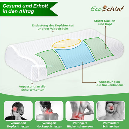 EcoSchlaf® ortopēdiskais spilvens 2025 Premium kakla atbalsta spilvens – sertificēts – spilvens gulēšanai uz sāniem Kakla spilvens, kas izgatavots no mīkstām atmiņas putām – ergonomisks spilvens – kakla sāpēm – regulējams augstums