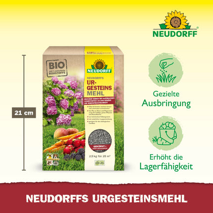 Neudorff UrgesteinsMehl - Dabīgi diabāzes iežu milti ar dabisku ilgtermiņa iedarbību augsnes uzlabošanai visu veidu augsnēs, 2,5 kg uz 25 m²