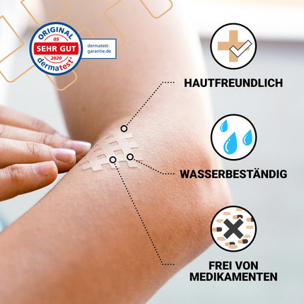 TRUETAPE Crosstapes – 130 režģveida plāksteri 3 dažādos izmēros (72x S, 42x M, 16x L), ieskaitot instrukcijas – Ūdensizturīgi un īpaši stipra fiksācija – Oriģinālie akupunktūras plāksteri – Jaukts iepakojums