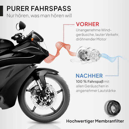 Senner ® MotoPro dzirdes aizsargi — ausu aizbāžņi motocikliem un motosportam, viegli valkājami un klusi, samazina vēja troksni, satiksmes troksnis paliek dzirdams, ar alumīnija korpusu, atkārtoti lietojami, trokšņu aizsardzības ausu aizbāžņi