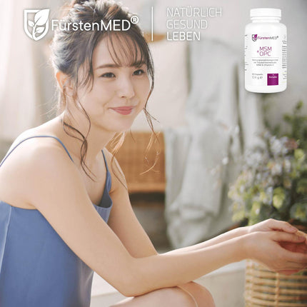 FürstenMED® MSM + OPC kapsulas. Augsta deva ar 1710 mg MSM pulvera + 180 mg OPC un C vitamīnu (no acerolas) vienā dienas devā - 120 kapsulas, vegānas, laboratoriski pārbaudītas un bez piedevām.