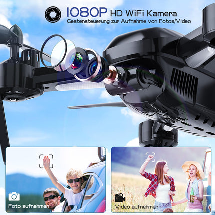 Wipkviey drons ar 1080P HD kameru, T6 FPV RC kvadrokopters ar 2.4G WiFi transporta tiešraides video, augstuma noturēšana, bezgalvas režīms, 2 baterijas, 28-32 minūšu lidojuma laiks, pieaugušajiem iesācējiem