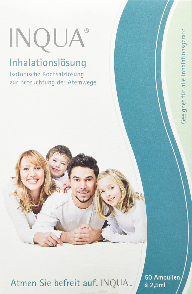 INQUA® inhalācijas šķīdums | 50 ampulas pa 2,5 ml katra | Izotonisks sāls šķīdums inhalācijām pieaugušajiem, bērniem un zīdaiņiem | bez konservantiem | NaCl 0,9%