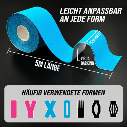 Ceeport kinezioloģiskais lente (5 cm x 5 m, 3 ruļļi) Elastīga kinezioloģiska muskuļu lente locītavu un muskuļu atbalstam, plecu, potīšu, elkoņu, plaukstas locītavu, ceļa sāpju mazināšanai (melna+rozā+zila)