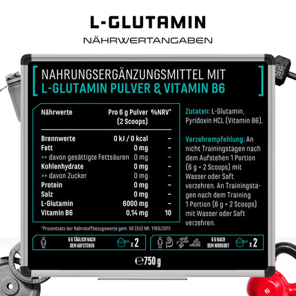 L-glutamīna pulveris - 750 g - Premium: Tīrs un īpaši smalks L-glutamīns - 100% mikronizēta L-glutamīna aminoskābe - Bez garšas Neitrāls - Laboratorijā pārbaudīts - Augsta deva - Vegāns