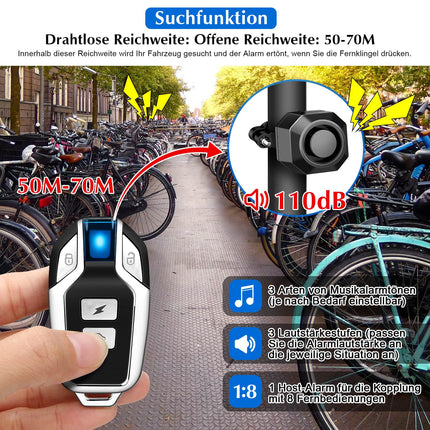 Velosipēda signalizācijas sistēma, 2 pāri velosipēdu signalizācijas sistēmu ar tālvadības pulti, USB uzlādējama velosipēda signalizācija, ar kustības sensoru, ūdensizturīga, motorolleram MTB Ebike E motorolleram