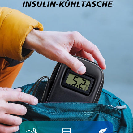 YOUSHARES insulīna pildspalvas soma ar 2 TSA ledus pakām, insulīna dzesēšanas soma ar temperatūras displeju, maza izolēta soma, dzesēšanas kaste, mini maciņš šļircēm, insulīnam un citiem medikamentu piederumiem (melna)