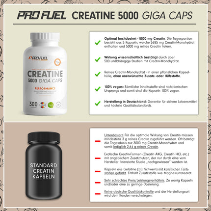 Kreatīna 5000 Giga kapsulas - 5000 mg kreatīna dienā - lielas kreatīna devas kapsulas ar 1137 mg kreatīna monohidrāta vienā kapsulā - kreatīna monohidrāta kapsulas bez piedevām, laboratoriski pārbaudītas un 100% vegānas - 300 kapsulas