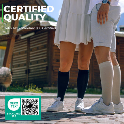 Medicīniskās kompresijas zeķes sievietēm un vīriešiem, izgatavotas no 60% organiskās kokvilnas (melnas, M (38-40))