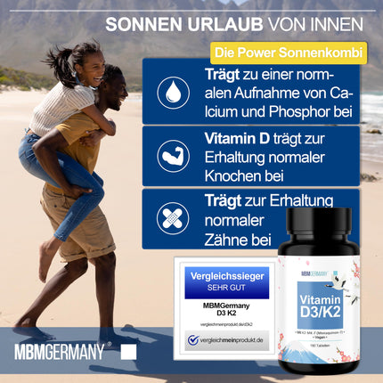D3 vitamīna + K2 tabletes - 180 tabletes pa 5000 SV [DEPOT] - Augsta D3 vitamīna deva un 100 mcg K2 vitamīna vienā tabletē - Augsta kvalitāte: Manequinon MK7 - Laboratorijā pārbaudīts