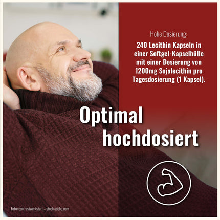 Lecitīna kapsulas - 240 mīkstās želejas kapsulas - 1200 mg dienā - Augsta deva - Sojas lecitīns, Lecitīns, Lecitīns