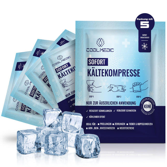COOLMEDIC Sofort Kältekompresse zum Knicken (5 Stück) | Sofortiges Kühlen, Lange Kühldauer, Universell | Einmal Kühlpack Kühlpads Kühlpacks Kälte Sofort Kompresse für Sport Erste Hilfe uvm.