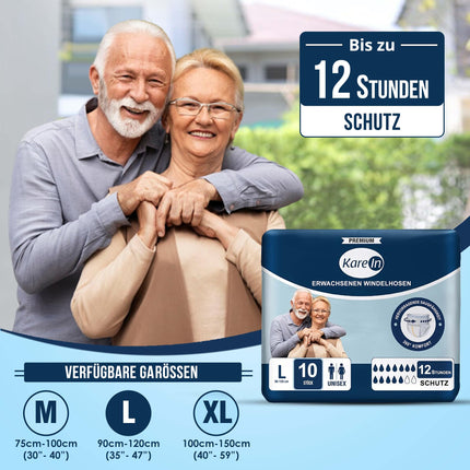 Nesaturēšanas biksītes pieaugušajiem — 10 x absorbējošas autiņbiksītes vīriešiem un sievietēm — diskrēta noplūdes aizsardzība un elastīgas aproces — L izmērs (89–120 cm)
