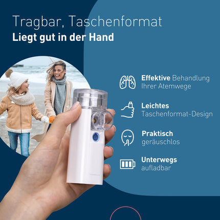 mini Air 360+ izplata OMRON | Pārnēsājams, kluss inhalators pieaugušajiem un bērniem | Inhalators, ieskaitot divas maskas + iemutni | Atvieglojums no klepus un saaukstēšanās | Uzlāde ar Micro USB