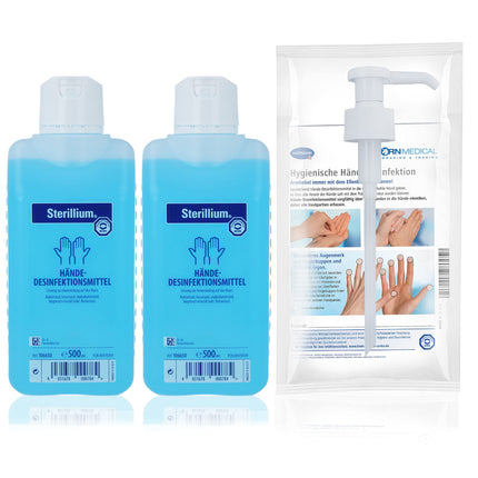 Sterillium roku dezinfekcijas komplekti ar dozēšanas sūkni iznīcina 99,9% baktēriju (2 x 500 ml)
