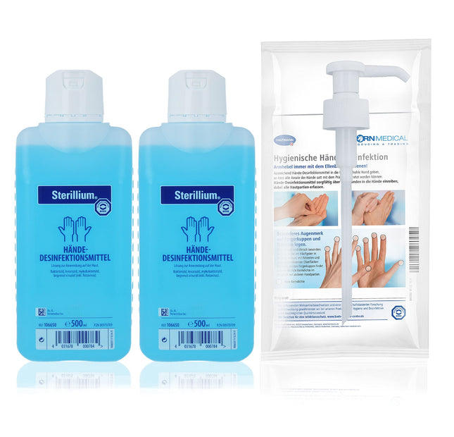 Sterillium roku dezinfekcijas komplekti ar dozēšanas sūkni iznīcina 99,9% baktēriju (2 x 500 ml)
