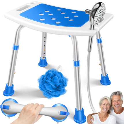 KESSER® dušas krēsls ar regulējamu augstumu | Viegls vannas istabas krēsls ar neslīdošām gumijas kājiņām, dušas krēsls ar celtspēju 136 kg | Dušas palīglīdzeklis senioriem | Vannas rokturis ar piesūcekņa rokturi | Dušas sēdeklis ar dušas turētāju