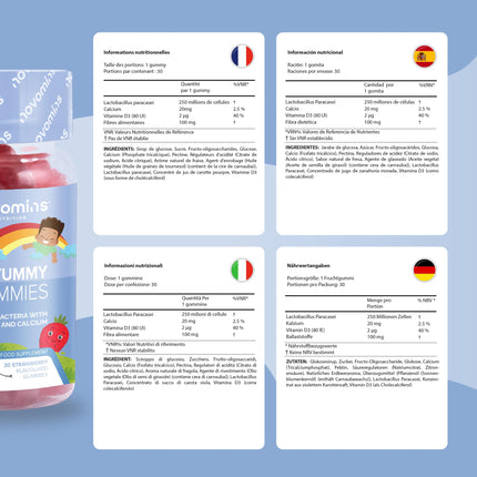 Probiotiskās želejkonfektes bērniem – 30 gabali – Probiotikas – Probiotiku kapsulu alternatīva – Probiotikas bērniem – Zarnu baktērijas Probiotikas – Laktobacilas – Kalcijs un D vitamīns – Novomins