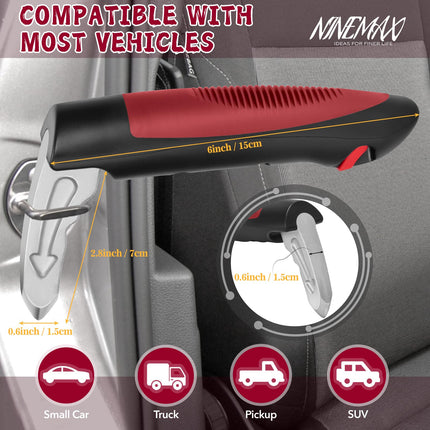 NINEMAX automašīnas izkāpšanas palīglīdzeklis senioriem, divdaļīgs rokturis automašīnām, lai izkāptu no automašīnas, ar jostas griezēju grūtniecēm ar invaliditāti (sarkans)