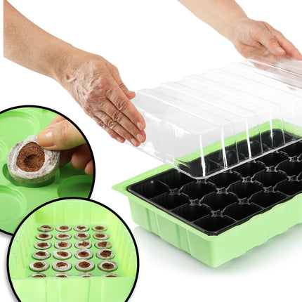 com-four® 4X iekštelpu siltumnīca, daudzpodu paplātes ar vāku, stādītājs ar audzēšanas podiem 96 augiem, audzēšanas komplekts ziediem, augļiem un dārzeņiem (audzēšanas komplekts 3)