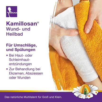 Kamillosan brūču un dziedināšanas vanna: kumelīšu vannas piedeva sēžamvannām, pret niezi, hemoroīdu sūdzībām, ādas iekaisumiem, 250 ml