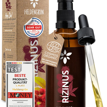 Heldengrün® ORGANISKĀ rīcineļļa matiem [100% DABĪGA] - Rīcineļļa - Dermatoloģiski pārbaudīta - Aukstā spieduma rīcineļļa - Matu, skropstu, uzacu un bārdas stiprināšanai