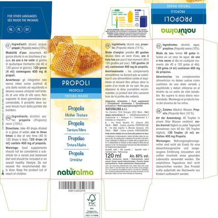 Propolisa (propolisa) sveķi ar spirta mātes tinktūru Naturalma - šķidrā ekstrakta pilieni 120 ml - uztura bagātinātājs
