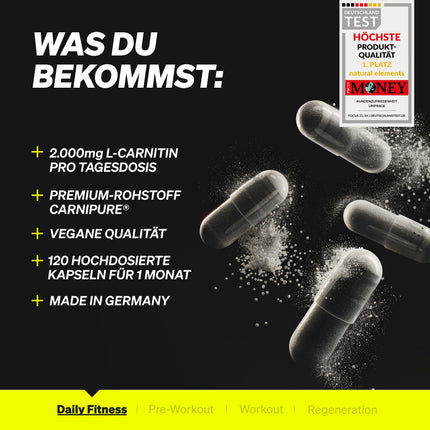 L-karnitīns 2000 - Premium: Carnipure® no Lonza - 120 kapsulas - Laboratorijā pārbaudīts, augstas devas, vegāns