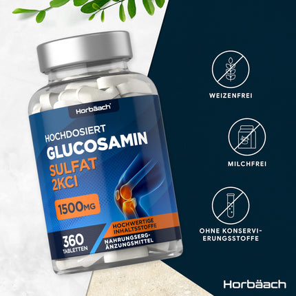 Glikozamīna sulfāts 1500 mg 2KCl | Glikozamīna sulfāts | 360 tabletes ar augstu devu | Glikozamīna sulfāts | no Horbaahas
