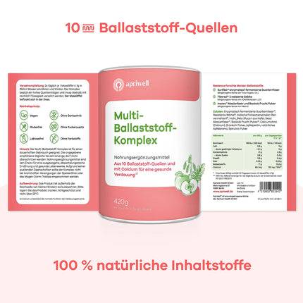 Daudzšķiedru komplekss | 10 augstākās kvalitātes šķiedrvielas un kalcijs | Gremošana, zarnu flora, imūnsistēma, holesterīns un cukura līmenis asinīs | vegāns, bez glutēna, bez laktozes | 420 g pulvera