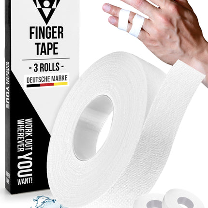 PULLUP &amp; DIP īpaši izturīga pirkstu lente, 3 ruļļi (30 m) pirkstu lente, ādai draudzīga sporta lente, roku lente spēka treniņiem, BJJ, handbola aksesuāri, kāpšanas lente pirkstiem, vārtsargu treniņiem (balta)