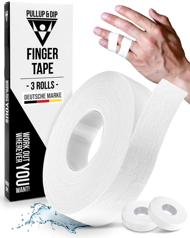 PULLUP &amp; DIP īpaši izturīga pirkstu lente, 3 ruļļi (30 m) pirkstu lente, ādai draudzīga sporta lente, roku lente spēka treniņiem, BJJ, handbola aksesuāri, kāpšanas lente pirkstiem, vārtsargu treniņiem (balta)