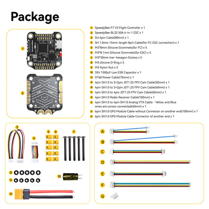 V3 F7 lidojuma vadības bloks 30x30 drona FC bloks ar 4in1 50A ESC BL32 bezvadu Betaflight konfigurāciju, melna kaste, bezlodēšanas savienotāji, WiFi, Bluetooth 3-6S 4" 5" FPV drona Cinelifter