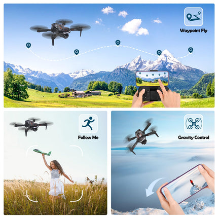 Gerbala salokāms drons bērniem un iesācējiem, FPV drons ar 1080P HD kameru, 360° pagriezienu, gravitācijas sensoru, pacelšanos/nosēšanos ar vienu pogu, sekojiet man, žestu foto, 120° platleņķa objektīvu, 2 baterijām