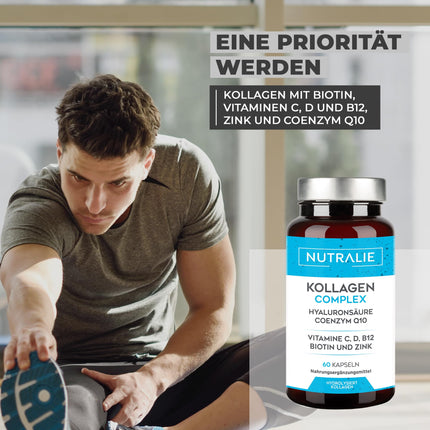 Kolagēna kapsulu komplekss + Q10 hialuronskābe - augsta deva - locītavām un ādai - biotīns, vitamīns CD B12, cinks - kolagēna hidrolizāts 60 kapsulās - Nutralie