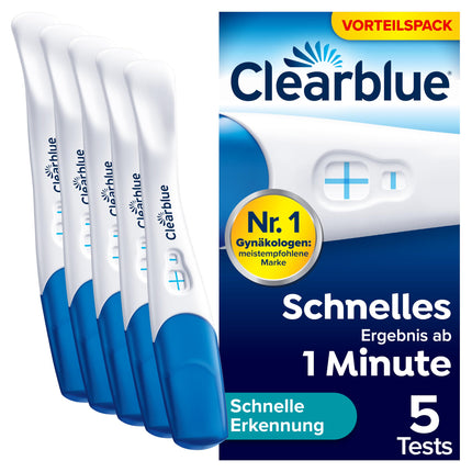 Clearblue grūtniecības tests ātrai noteikšanai, 5x grūtniecības tests, vairāk nekā 99% uzticamība ar Floorguard™, rezultāts 1 minūtes laikā
